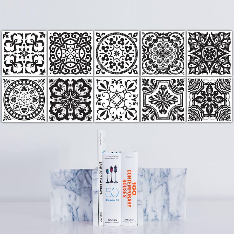 Funlife Blanco Y Negro Retro Europeo Baño Azulejo Yeso Anti-aceite Yeso Baño Pared Yeso Pegatinas De Pared