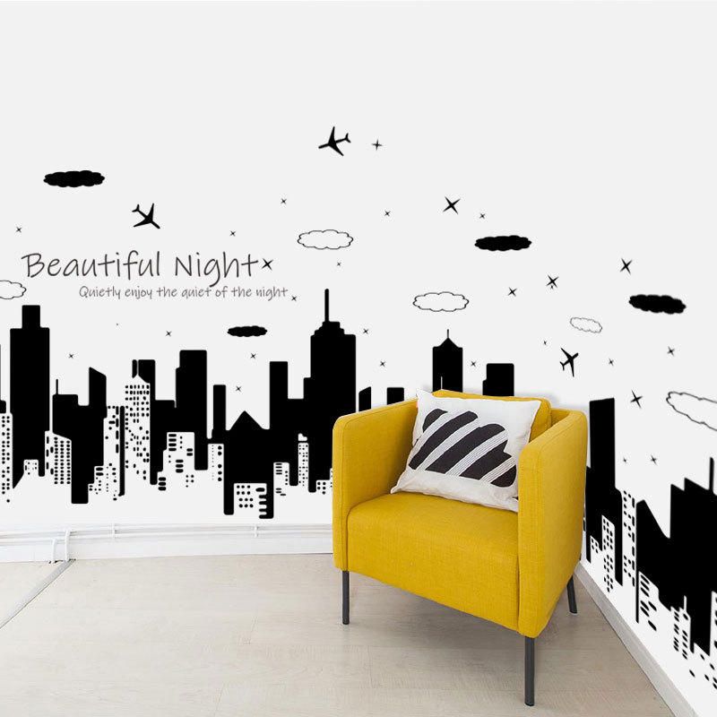 Fx82040 Ciudad De La Noche Estrellada Hermosa Noche Etiqueta De La Pared Moderna Creativa Decoración Del Hogar Pegatinas De Papel Tapiz Artístico