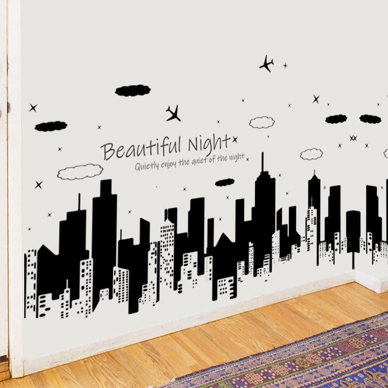 Fx82040 Ciudad De La Noche Estrellada Hermosa Noche Etiqueta De La Pared Moderna Creativa Decoración Del Hogar Pegatinas De Papel Tapiz Artístico