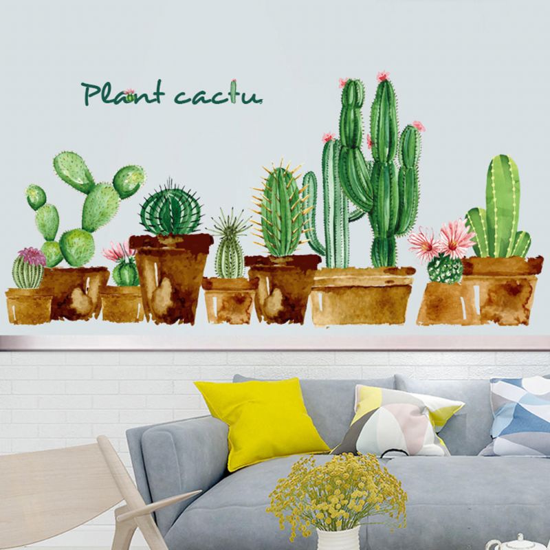 Fx82119 Dibujos Animados Verde Cactus Etiqueta De La Pared Arte Guardería Decoración De La Habitación De Los Niños Decoración Del Hogar