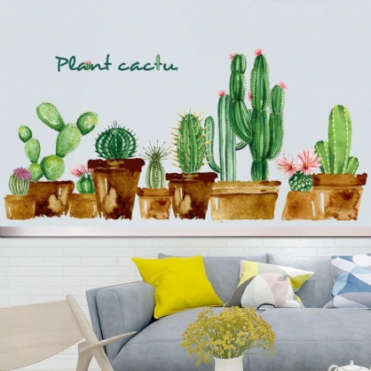 Fx82119 Dibujos Animados Verde Cactus Etiqueta De La Pared Arte Guardería Decoración De La Habitación De Los Niños Decoración Del Hogar