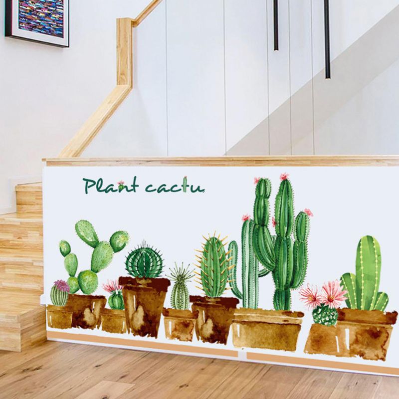 Fx82119 Dibujos Animados Verde Cactus Etiqueta De La Pared Arte Guardería Decoración De La Habitación De Los Niños Decoración Del Hogar