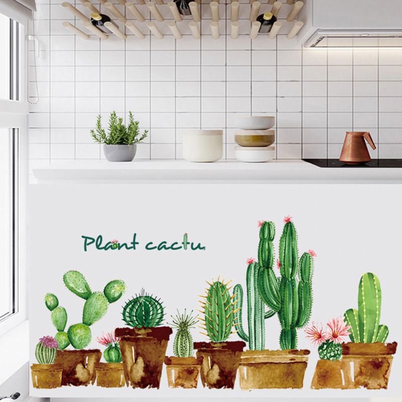 Fx82119 Dibujos Animados Verde Cactus Etiqueta De La Pared Arte Guardería Decoración De La Habitación De Los Niños Decoración Del Hogar