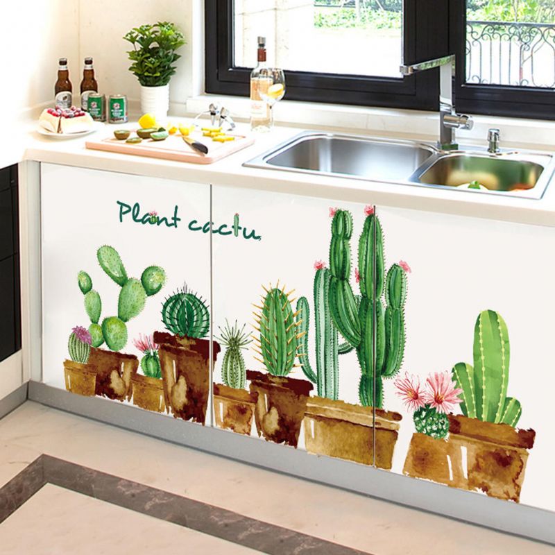 Fx82119 Dibujos Animados Verde Cactus Etiqueta De La Pared Arte Guardería Decoración De La Habitación De Los Niños Decoración Del Hogar