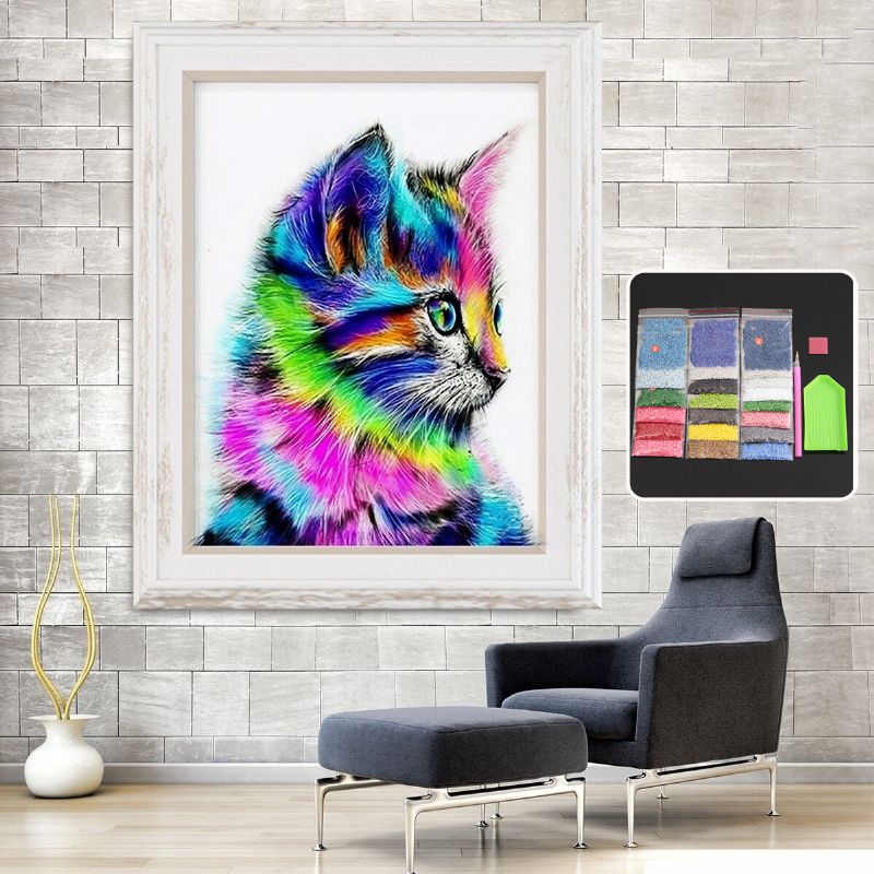 Gato Colorido Taladro Completo Diy 5d Diamante Bordado Pintura Artesanía Decoraciones Para El Hogar