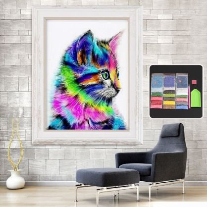 Gato Colorido Taladro Completo Diy 5d Diamante Bordado Pintura Artesanía Decoraciones Para El Hogar