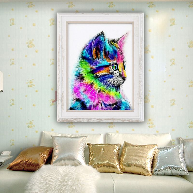 Gato Colorido Taladro Completo Diy 5d Diamante Bordado Pintura Artesanía Decoraciones Para El Hogar