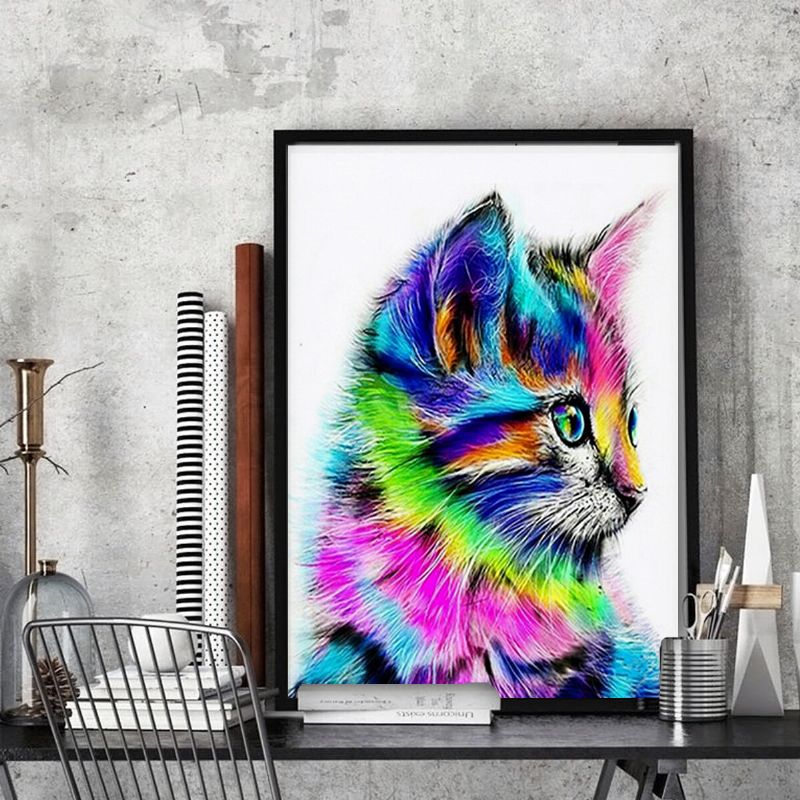 Gato Colorido Taladro Completo Diy 5d Diamante Bordado Pintura Artesanía Decoraciones Para El Hogar