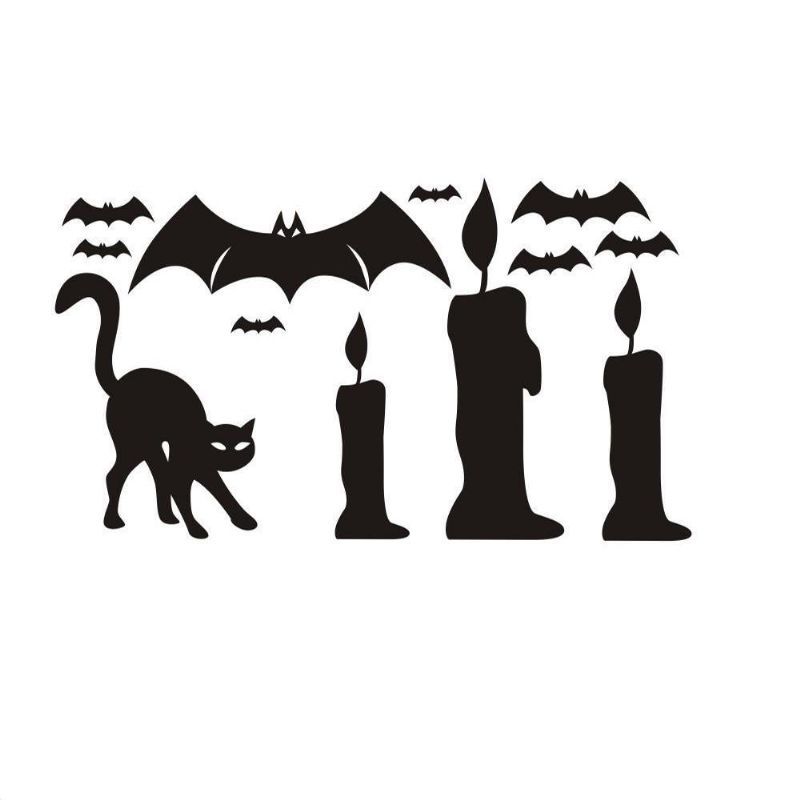 Halloween Bat Cat Vela Diy Etiqueta De La Pared Extraíble Pvc Fondos De Pantalla Vinilo Art Decal Decoración Pegatinas Impermeables Hogar Hogar Etiqueta De La Pared Póster Decoración Mural Para El Dormitorio Sala De Estar