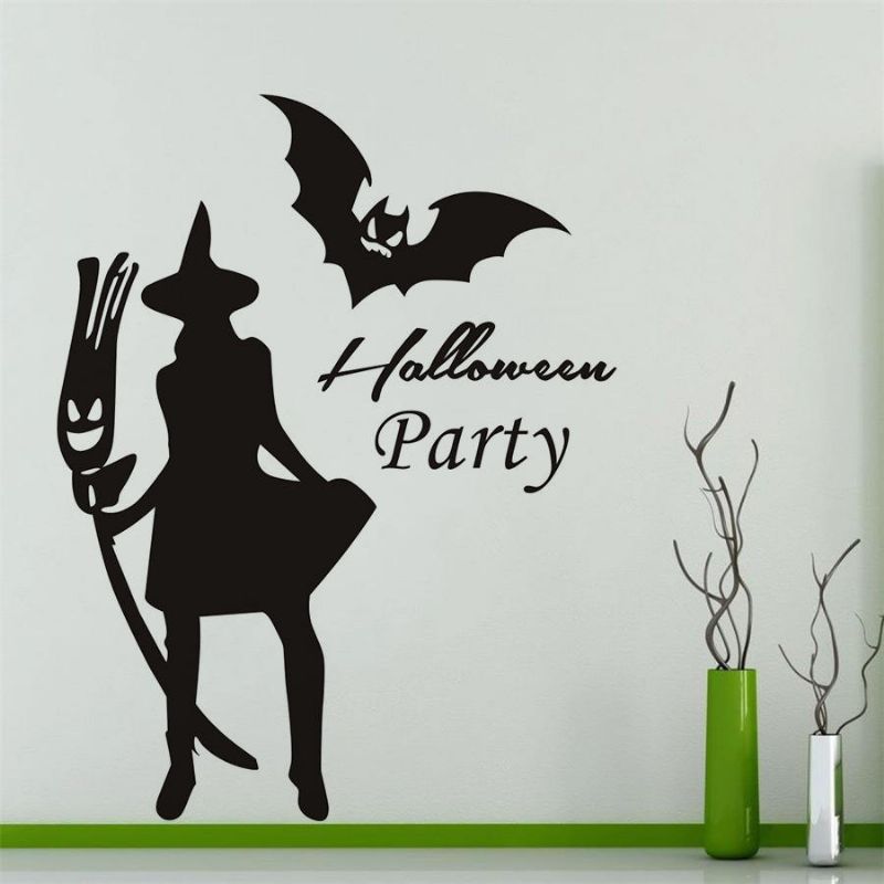 Halloween New Witch Bat Etiqueta De La Pared Pegatinas Talladas Creativas Pvc Fondos De Pantalla Extraíbles A Prueba De Agua Fondos De Pantalla Extraíbles Vinilo Art Decal Decoración Pegatinas Impermeables