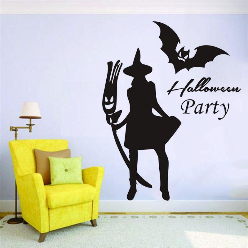 Halloween New Witch Bat Etiqueta De La Pared Pegatinas Talladas Creativas Pvc Fondos De Pantalla Extraíbles A Prueba De Agua Fondos De Pantalla Extraíbles Vinilo Art Decal Decoración Pegatinas Impermeables