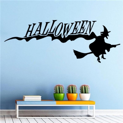 Happy Halloween Witch Diy Etiqueta De La Pared Papel Tapiz De Pvc Extraíble Vinilo Art Decal Decoración Pegatinas Impermeables Hogar Hogar Etiqueta De La Pared Póster Decoración Mural Para Dormitorio Sala De Estar