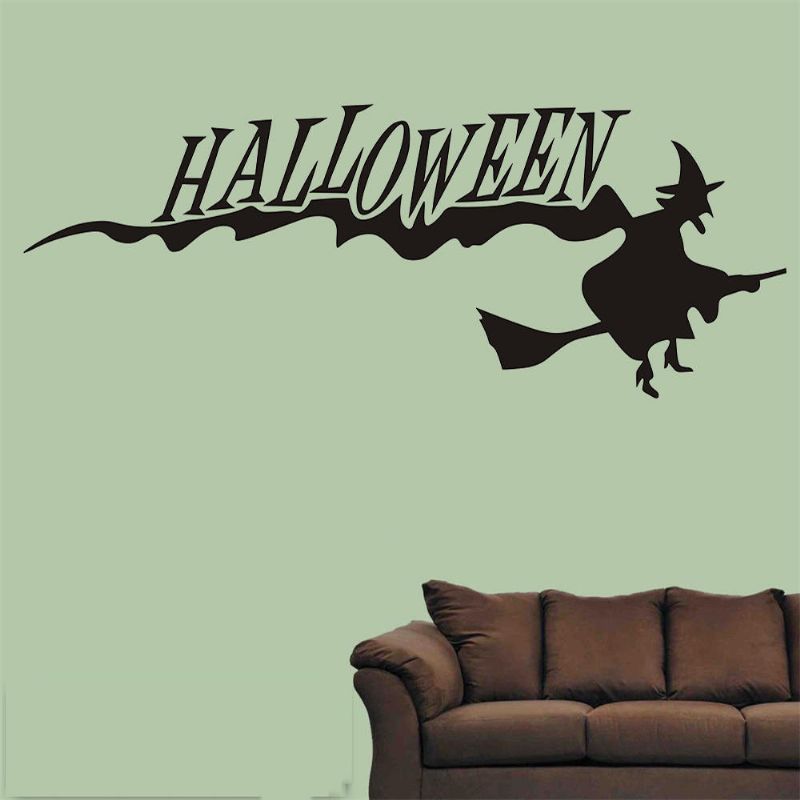 Happy Halloween Witch Diy Etiqueta De La Pared Papel Tapiz De Pvc Extraíble Vinilo Art Decal Decoración Pegatinas Impermeables Hogar Hogar Etiqueta De La Pared Póster Decoración Mural Para Dormitorio Sala De Estar