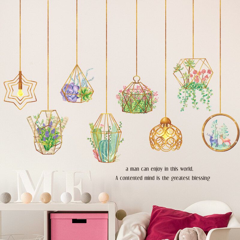 Hojas De Plantas De Bricolaje Creativas Pegatinas De Pared Extraíbles Cesta Colgante Flor Para Dormitorio Cocina Habitación De Niños Pegatinas Adhesivas Decoraciones