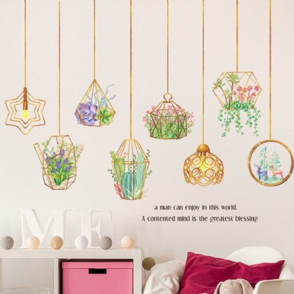 Hojas De Plantas De Bricolaje Creativas Pegatinas De Pared Extraíbles Cesta Colgante Flor Para Dormitorio Cocina Habitación De Niños Pegatinas Adhesivas Decoraciones