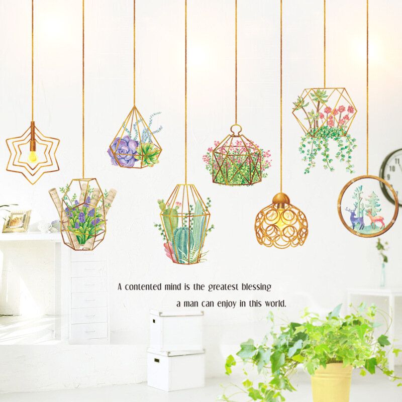 Hojas De Plantas De Bricolaje Creativas Pegatinas De Pared Extraíbles Cesta Colgante Flor Para Dormitorio Cocina Habitación De Niños Pegatinas Adhesivas Decoraciones