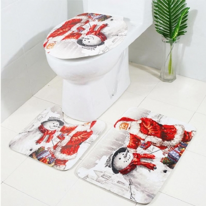 Juego De 3 Piezas Para Baño Antideslizante Estilo Navideño Alfombra Para Baño Alfombra Para Asiento De Inodoro Juego De Alfombrillas