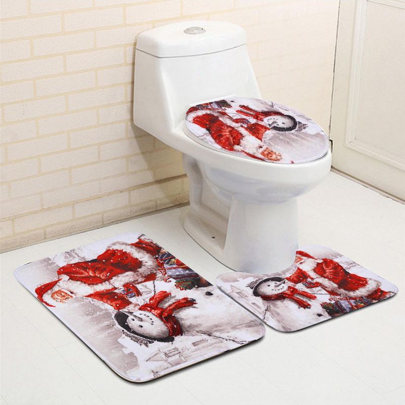 Juego De 3 Piezas Para Baño Antideslizante Estilo Navideño Alfombra Para Baño Alfombra Para Asiento De Inodoro Juego De Alfombrillas