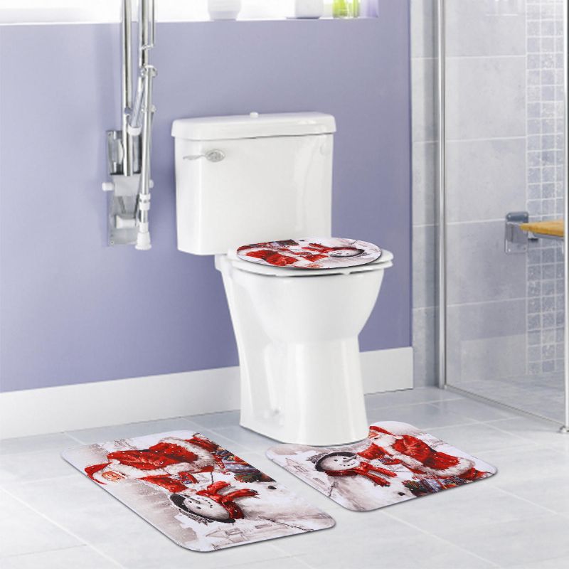 Juego De 3 Piezas Para Baño Antideslizante Estilo Navideño Alfombra Para Baño Alfombra Para Asiento De Inodoro Juego De Alfombrillas