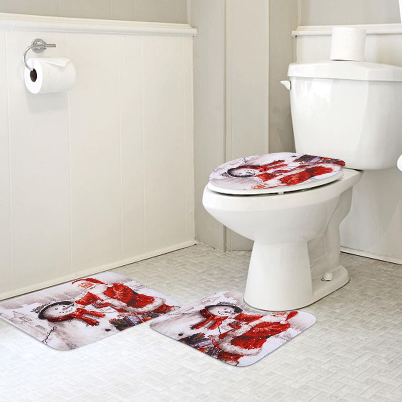 Juego De 3 Piezas Para Baño Antideslizante Estilo Navideño Alfombra Para Baño Alfombra Para Asiento De Inodoro Juego De Alfombrillas