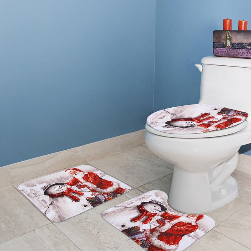 Juego De 3 Piezas Para Baño Antideslizante Estilo Navideño Alfombra Para Baño Alfombra Para Asiento De Inodoro Juego De Alfombrillas