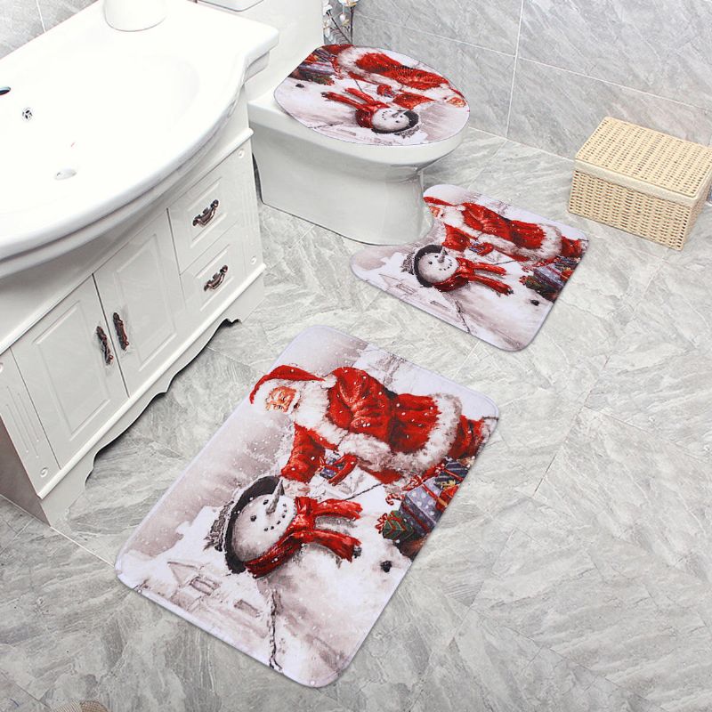 Juego De 3 Piezas Para Baño Antideslizante Estilo Navideño Alfombra Para Baño Alfombra Para Asiento De Inodoro Juego De Alfombrillas