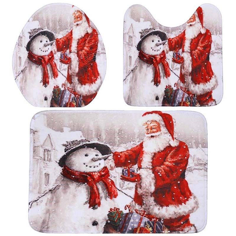 Juego De 3 Piezas Para Baño Antideslizante Estilo Navideño Alfombra Para Baño Alfombra Para Asiento De Inodoro Juego De Alfombrillas