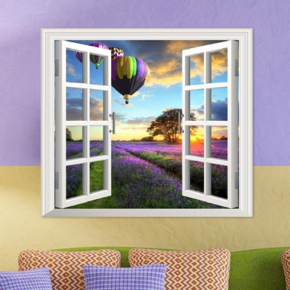 Lavender Pag 3d Artificial Window Wall Decals Fire Balloon Room Stickers Home Wall Decor Gift