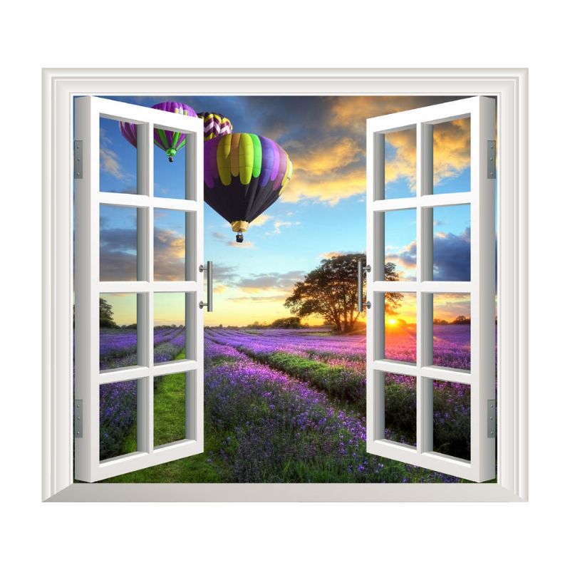 Lavender Pag 3d Artificial Window Wall Decals Fire Balloon Room Stickers Home Wall Decor Gift