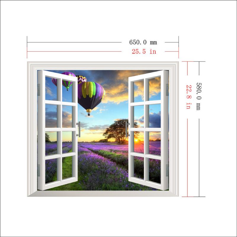 Lavender Pag 3d Artificial Window Wall Decals Fire Balloon Room Stickers Home Wall Decor Gift