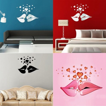 Love Kiss Lips Hearts Pattern Espejo Arte De La Pared Pegatinas