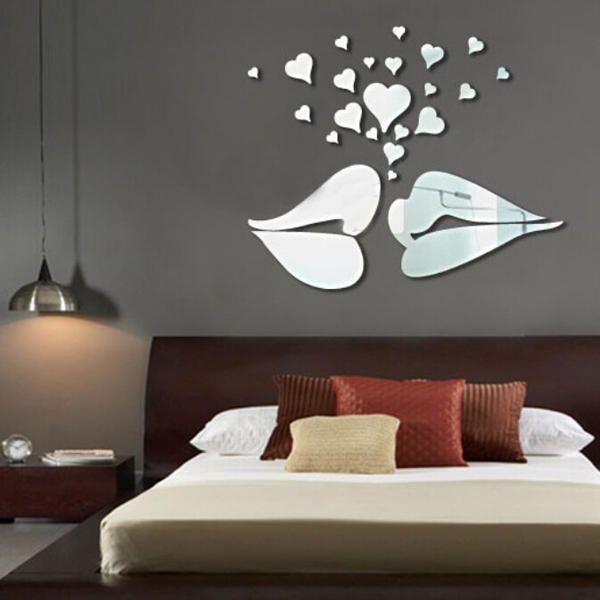 Love Kiss Lips Hearts Pattern Espejo Arte De La Pared Pegatinas