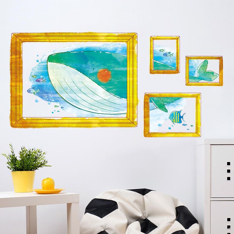 Lovely Cartoon Whale Watch Frame Habitación De Los Niños Decorada Pegatinas De Pared Cálidas 50 * 70cm