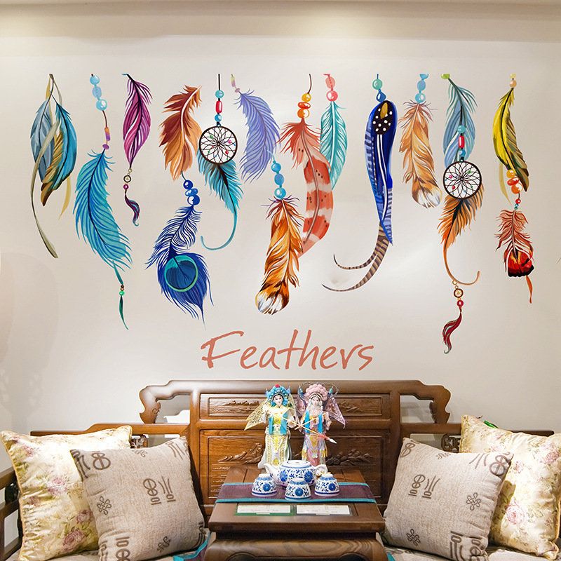 Lucky Colorful Feather Pegatinas De Pared Decoración Película Transparente Pvc Etiqueta Impermeable Extraíble