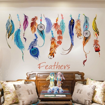 Lucky Colorful Feather Pegatinas De Pared Decoración Película Transparente Pvc Etiqueta Impermeable Extraíble