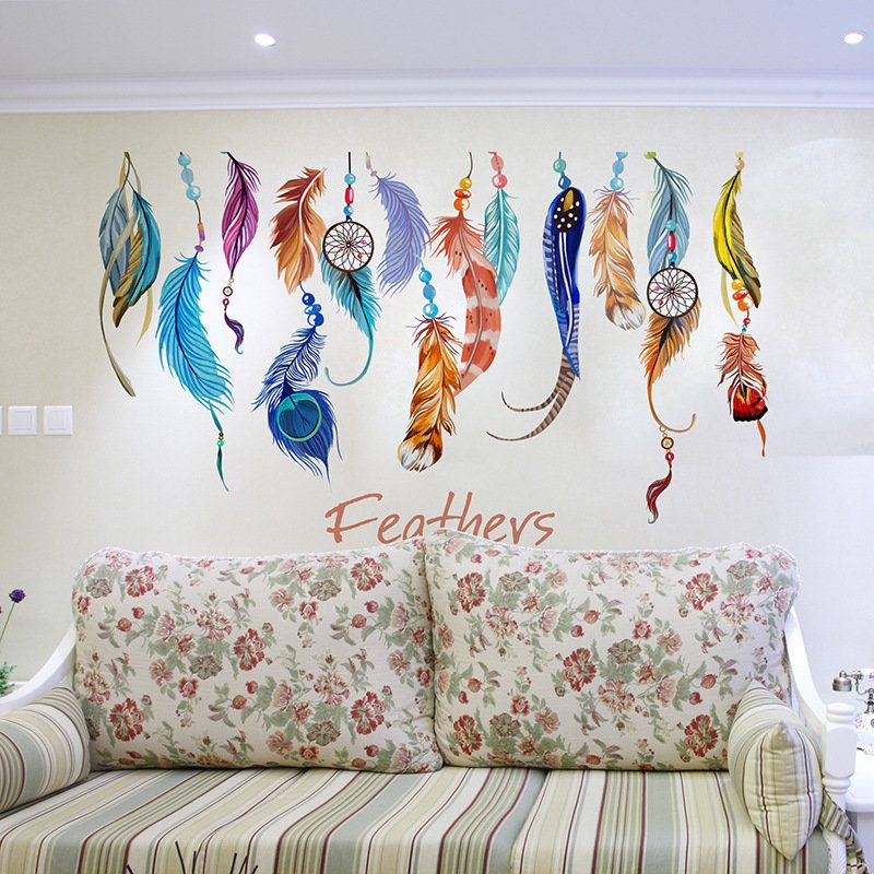 Lucky Colorful Feather Pegatinas De Pared Decoración Película Transparente Pvc Etiqueta Impermeable Extraíble