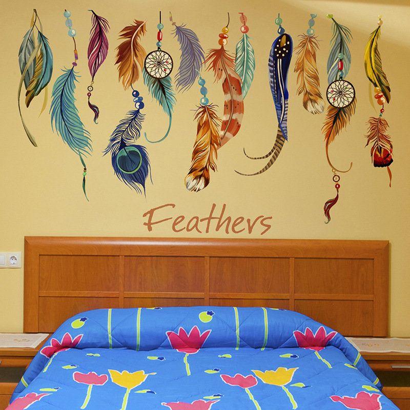 Lucky Colorful Feather Pegatinas De Pared Decoración Película Transparente Pvc Etiqueta Impermeable Extraíble