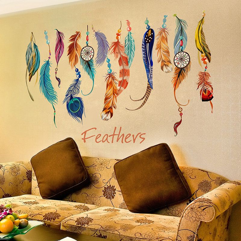 Lucky Colorful Feather Pegatinas De Pared Decoración Película Transparente Pvc Etiqueta Impermeable Extraíble