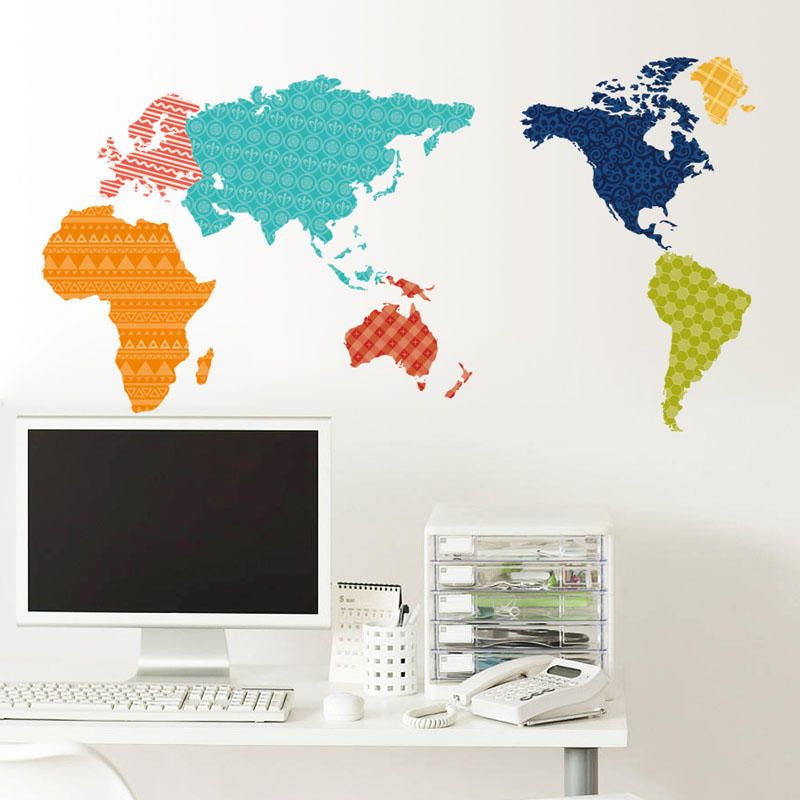 Mapa Del Mundo Colorido Pegatinas De Pared Dormitorio Tv Fondo Murales De Pared Diy Decoración Del Hogar Calcomanía De Pared De Vinilo