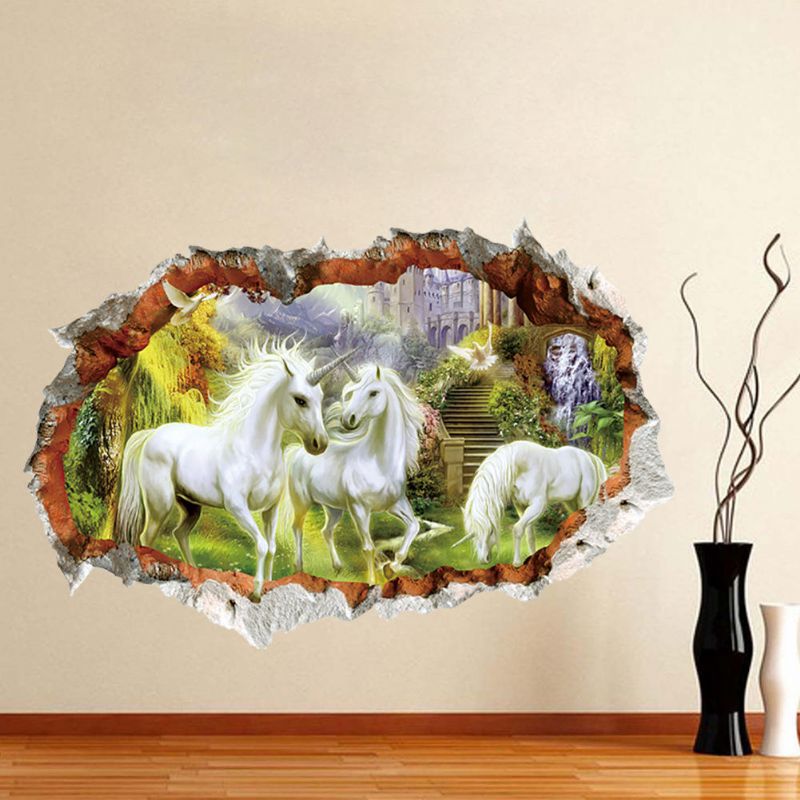 Miico 3d Creativo Unicornio Pared Rota Extraíble Hogar Habitación Decorativa Decoración De Pared Pegatina