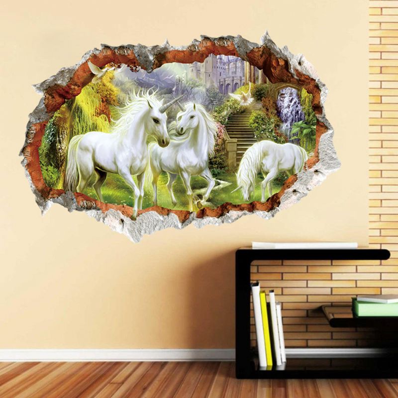 Miico 3d Creativo Unicornio Pared Rota Extraíble Hogar Habitación Decorativa Decoración De Pared Pegatina