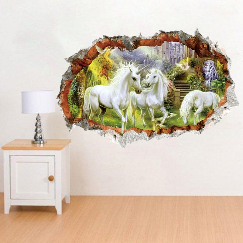 Miico 3d Creativo Unicornio Pared Rota Extraíble Hogar Habitación Decorativa Decoración De Pared Pegatina