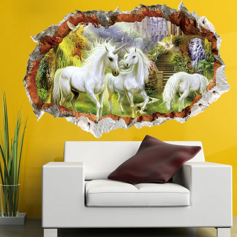 Miico 3d Creativo Unicornio Pared Rota Extraíble Hogar Habitación Decorativa Decoración De Pared Pegatina