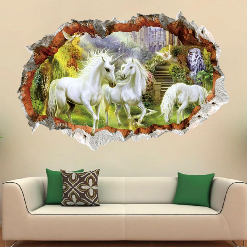 Miico 3d Creativo Unicornio Pared Rota Extraíble Hogar Habitación Decorativa Decoración De Pared Pegatina