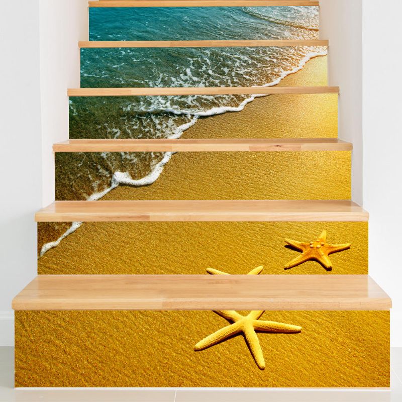 Miico 6pcs Set Beach Pattern Creative Stair Sticker Home Decor Mural Art Removibles Tatuajes De Pared