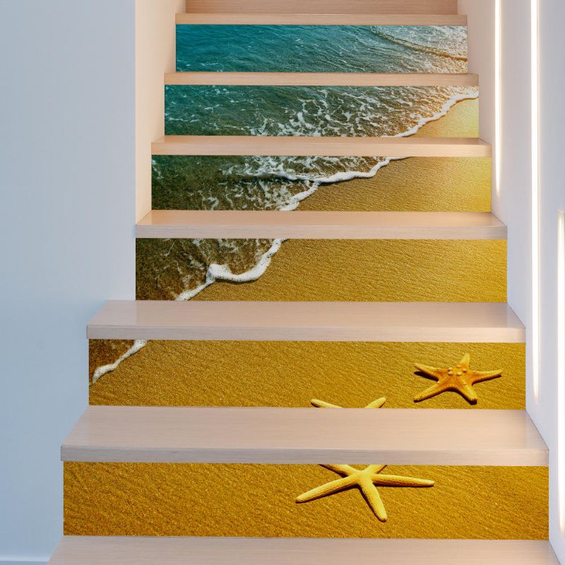 Miico 6pcs Set Beach Pattern Creative Stair Sticker Home Decor Mural Art Removibles Tatuajes De Pared