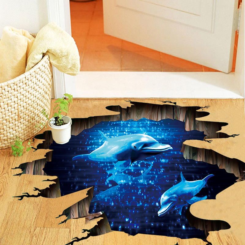 Miico Creative 3d Deep Sea Dolphin Extraíble Hogar Habitación Decorativa Pared Piso Decoración Pegatina