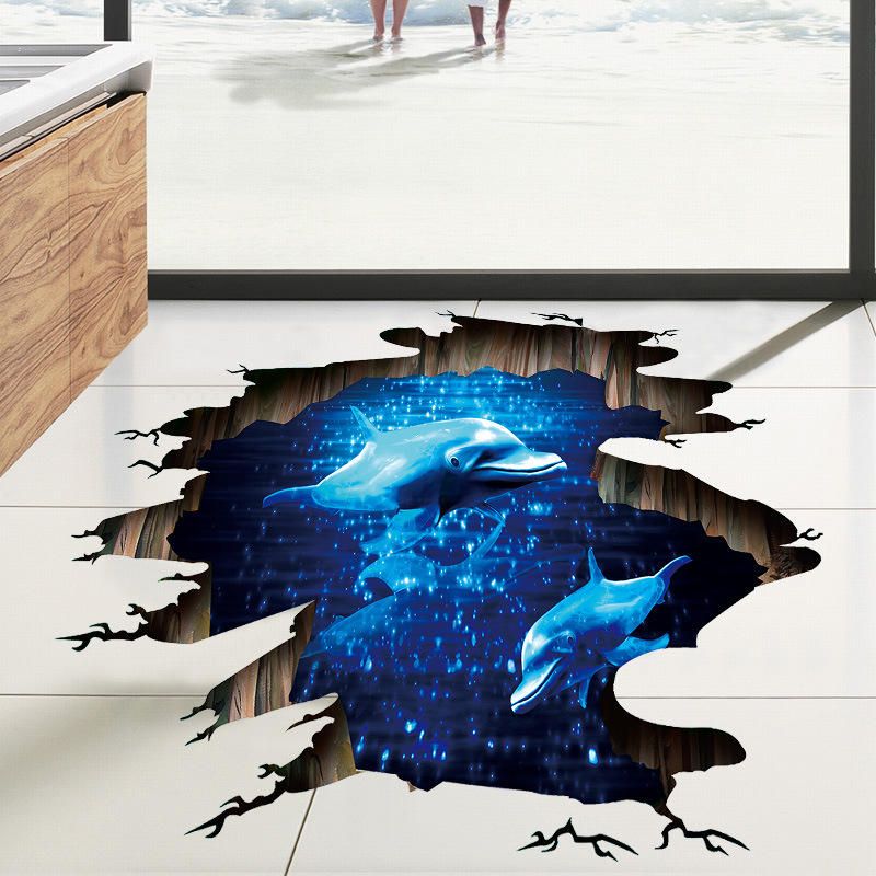 Miico Creative 3d Deep Sea Dolphin Extraíble Hogar Habitación Decorativa Pared Piso Decoración Pegatina