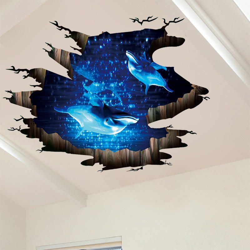 Miico Creative 3d Deep Sea Dolphin Extraíble Hogar Habitación Decorativa Pared Piso Decoración Pegatina