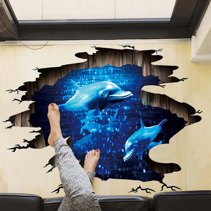 Miico Creative 3d Deep Sea Dolphin Extraíble Hogar Habitación Decorativa Pared Piso Decoración Pegatina